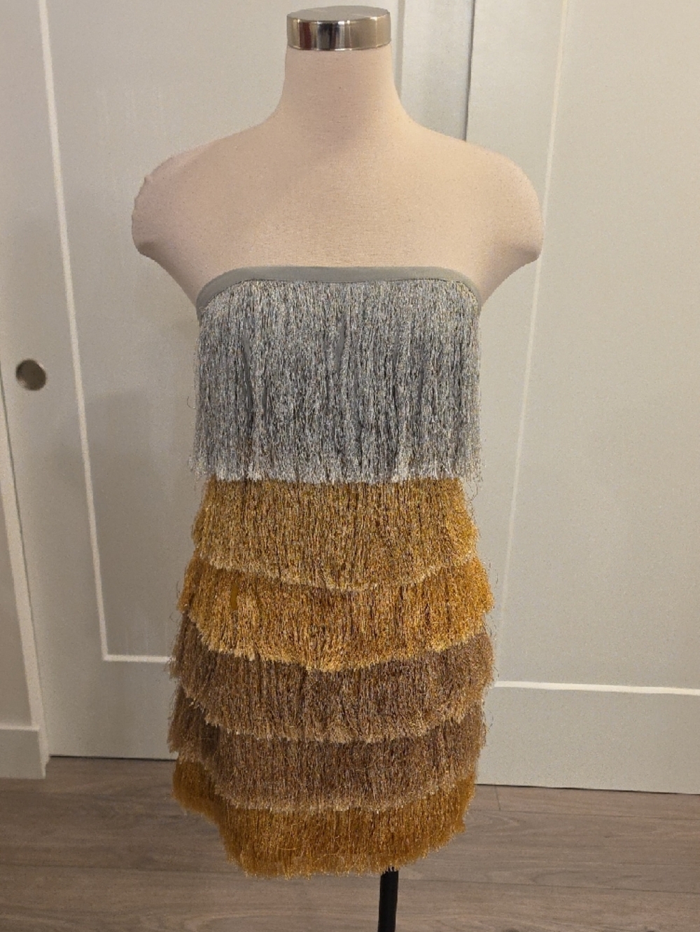 Milly Ombre Fringe Strapless Mini Dress in Silver and Gold size 6 New with tags